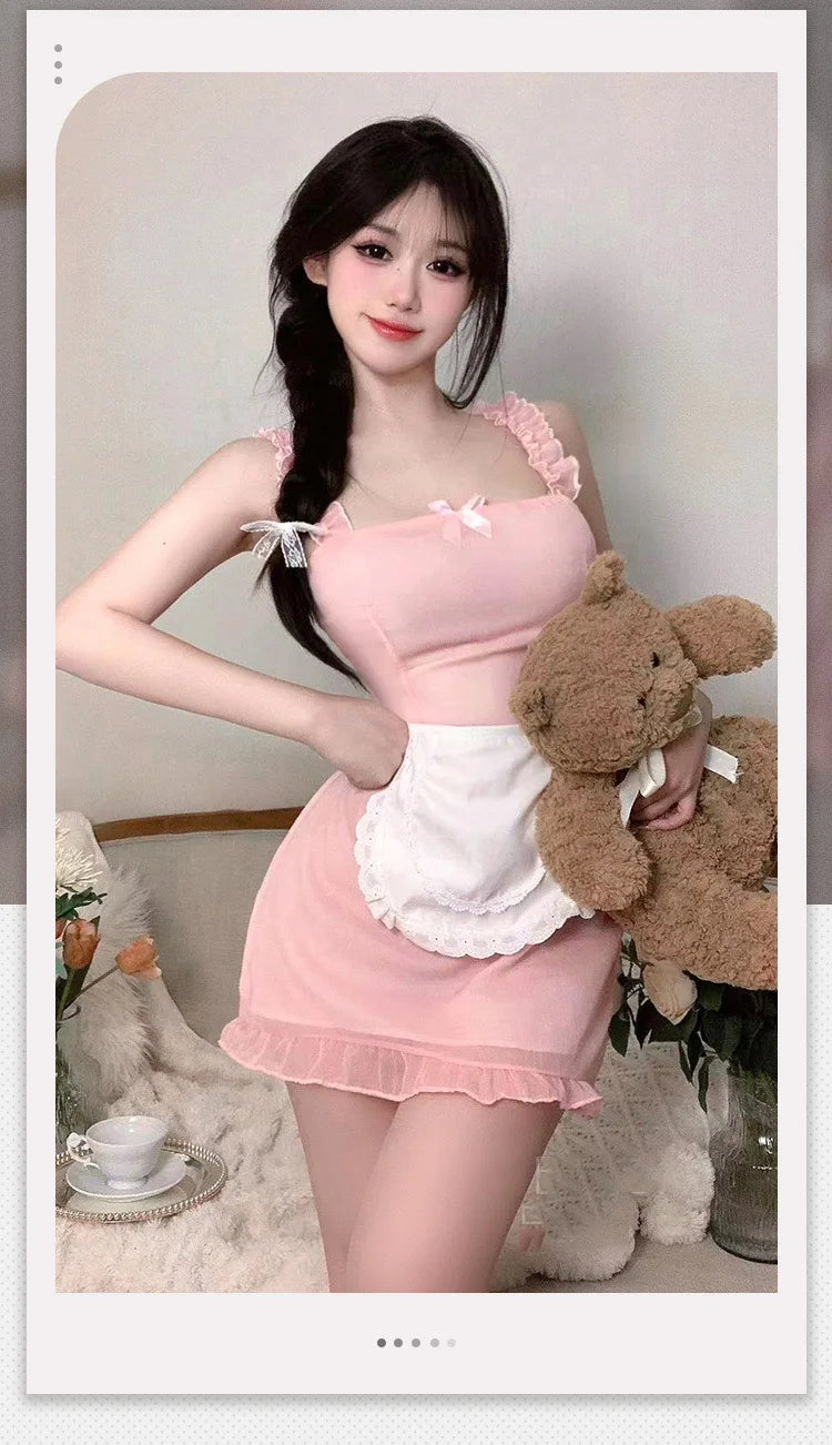 Dress Lace lace tight fitting maid outfit uniform seductive bag hip skirt Women's dress traffic store Party dress - Seprincess