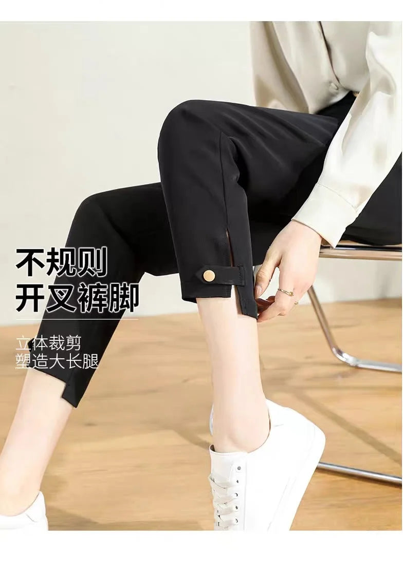 New Black Suit Pants For Women 2023 Spring/summer Straight Barrel Irregular High Waist Casual Cropped Wide Leg Pants