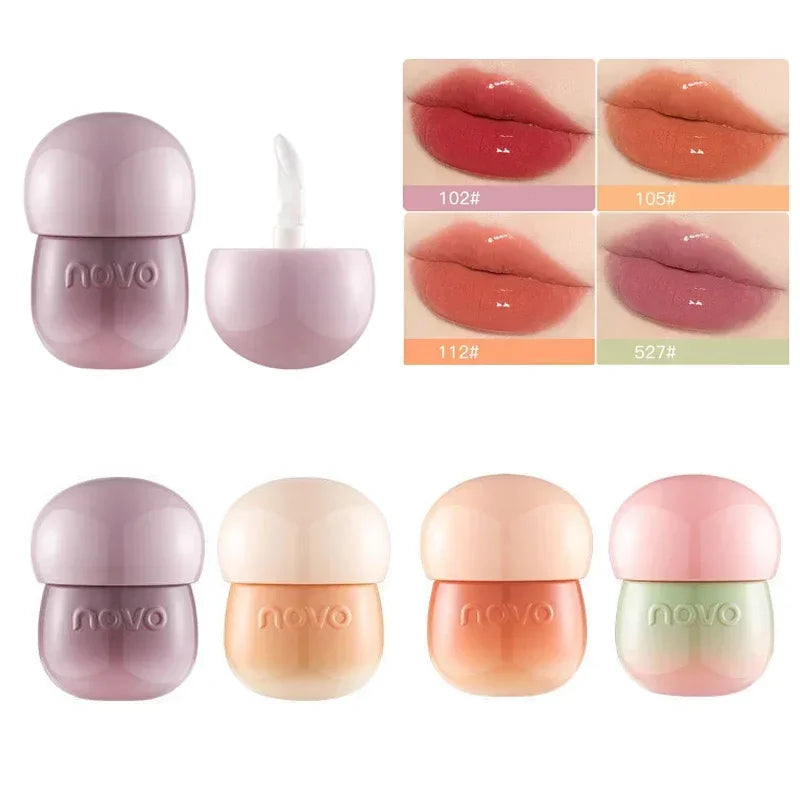 Moist Crystal Jelly Lip Gloss Mirror Water Lipstick Cute Mushroom Shape Lip Makeup Waterproof Lasting Pumpkin Peach Lip Tint - Seprincess