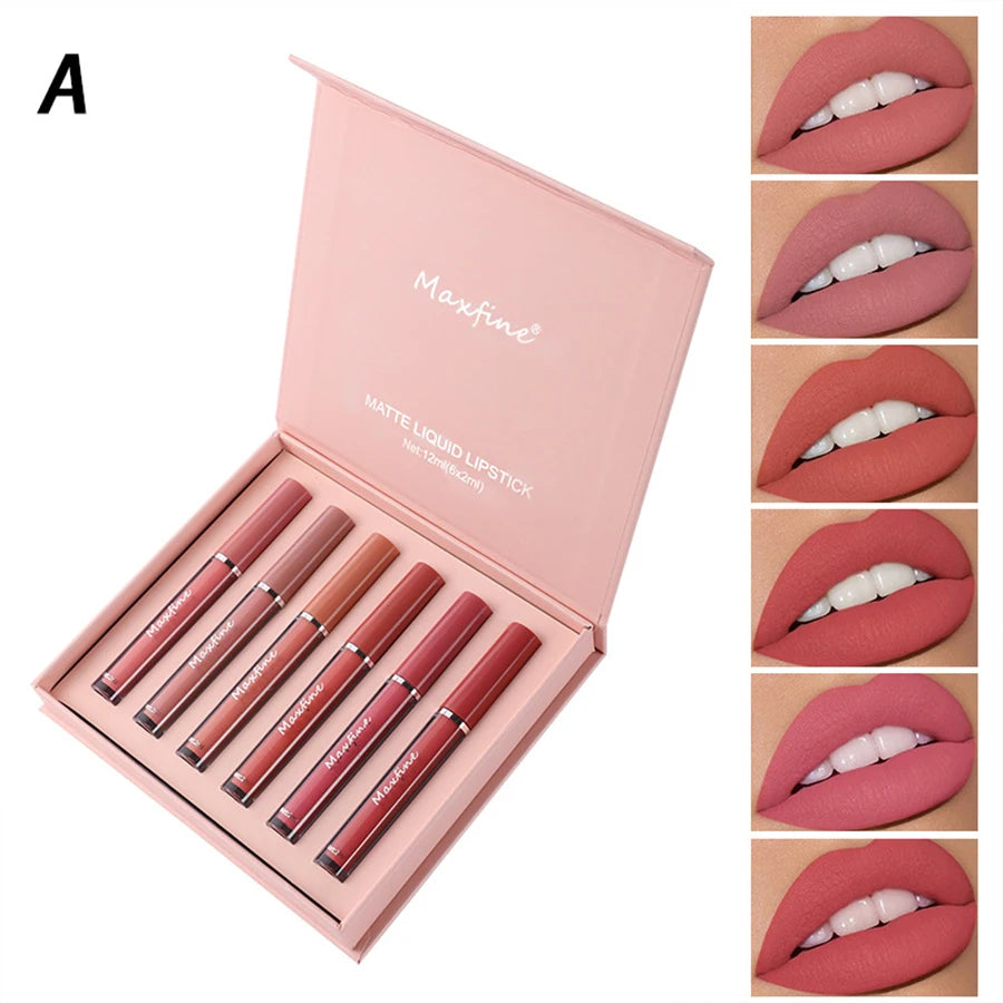 Holiday Gift Box 6PC/Set Matte Velvet Lip Gloss Waterproof Moisturizing Long-lasting Liquid Lipstick - Seprincess