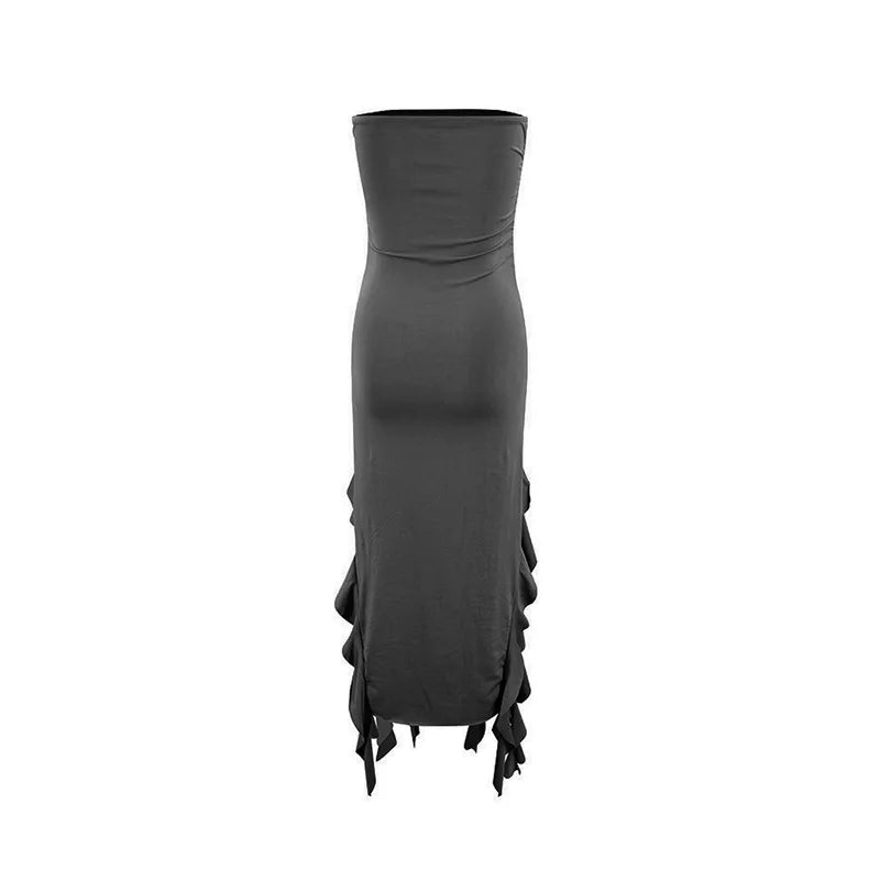 Fashion Sexy Sleeveless Backless Strapless Dress Summer Chest Wrapping Tassel Dresses Women Streetwear Jellyfish Lace Vestidos - Seprincess