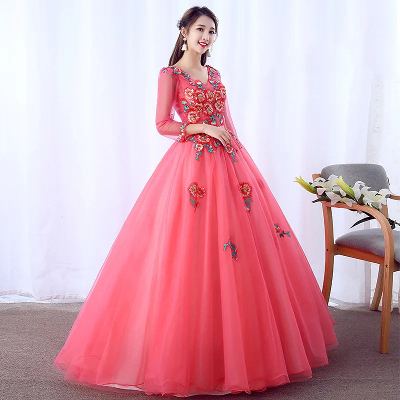 DSP Elegant A Line V Neck Long Sleeves Quinceanera Dresses for 15 Year Old Girl Graduation Party Dresses Gala Prom Gown - Seprincess