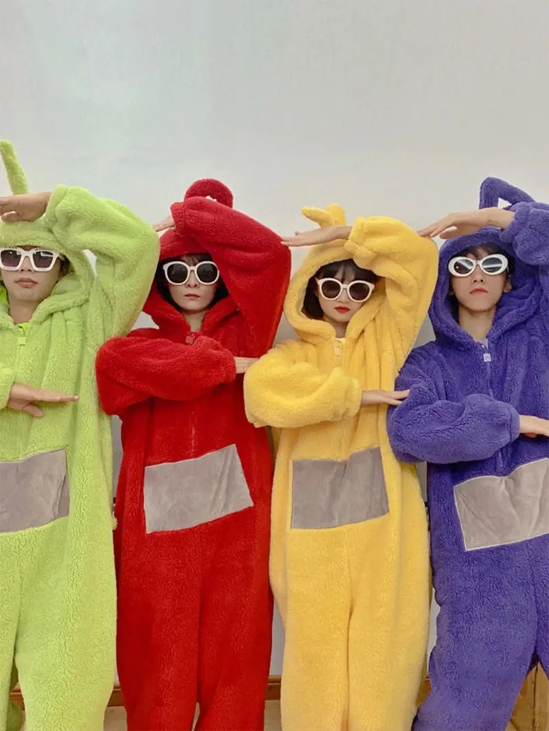 Kawaii Teletubbies Po Laa-Laa Dipsy Tinky Winky Women's Onesies Winter Girls Funny Coral Fleece Hooded Pajamas Home Clothes - Seprincess