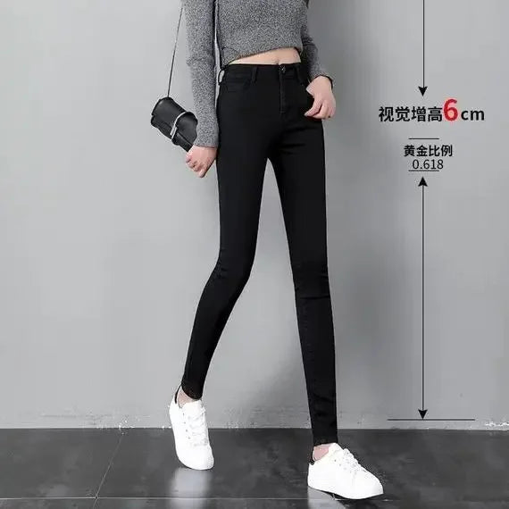 Woman Jeans Pants Black High Waist Autumn Stretch Skinny Tappered Pants Long Pants Pantalones Vaqueros Mujer