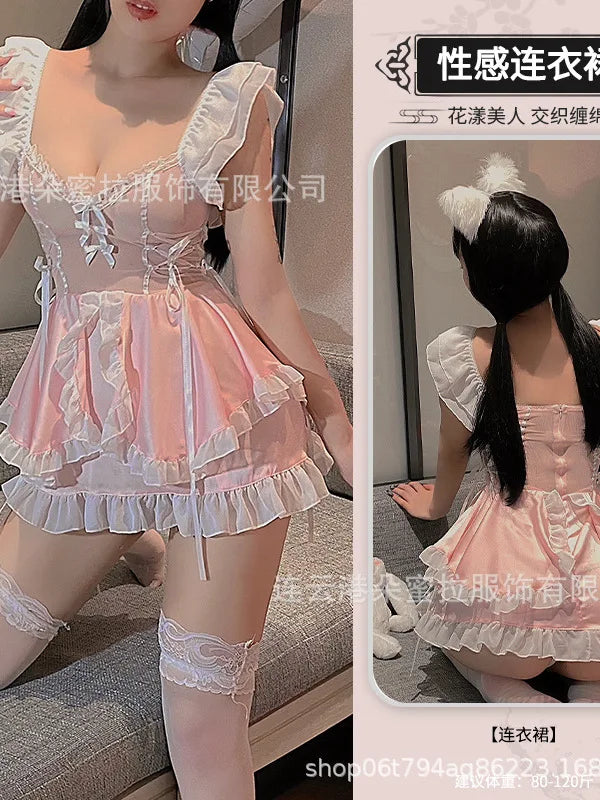 Sexy Pink And Cute Lingerie Mature Charm Elegant Gentle Female Dress Maid With Small Breasts Hot Seductive Uniform Dress 9YOD - Seprincess