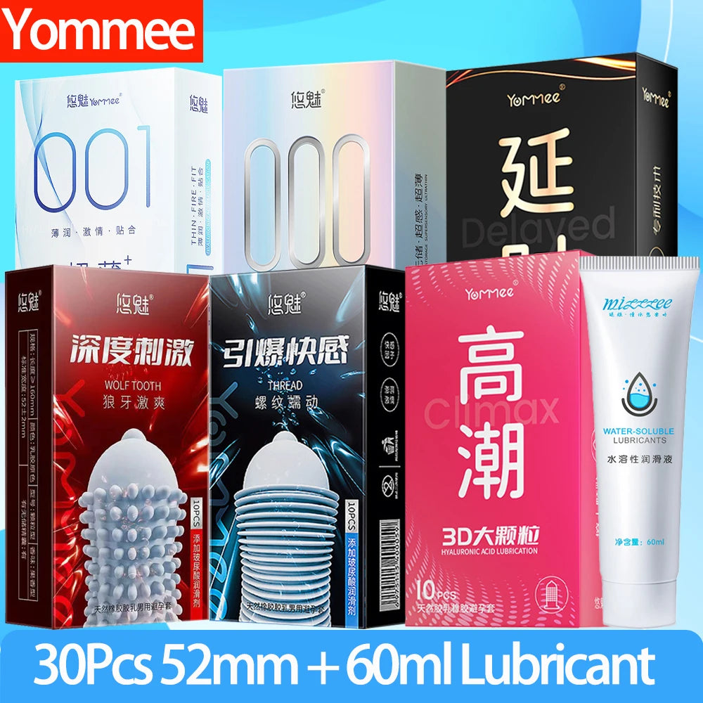 30pcs Condoms Ultra Thin Glossy Pellet Type Penis Sleeve Natural Latex Презервативы Safer Sex with 60ml Lubricante Sexual - Seprincess