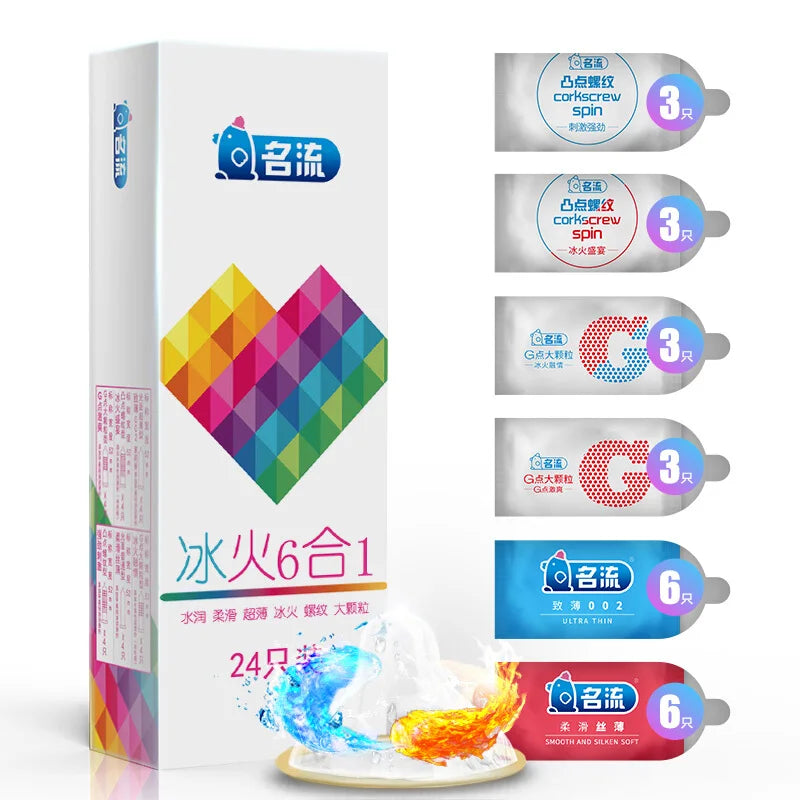 24/96PCS Ice Fire Condoms Sex Toys For Men Adult Penis Sleeve High Quality Six Kinds Condom Couple Contraception Sexy Supplies - Seprincess