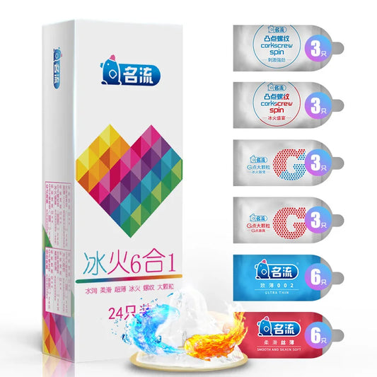 24/96PCS Ice Fire Condoms Sex Toys For Men Adult Penis Sleeve High Quality Six Kinds Condom Couple Contraception Sexy Supplies - Seprincess