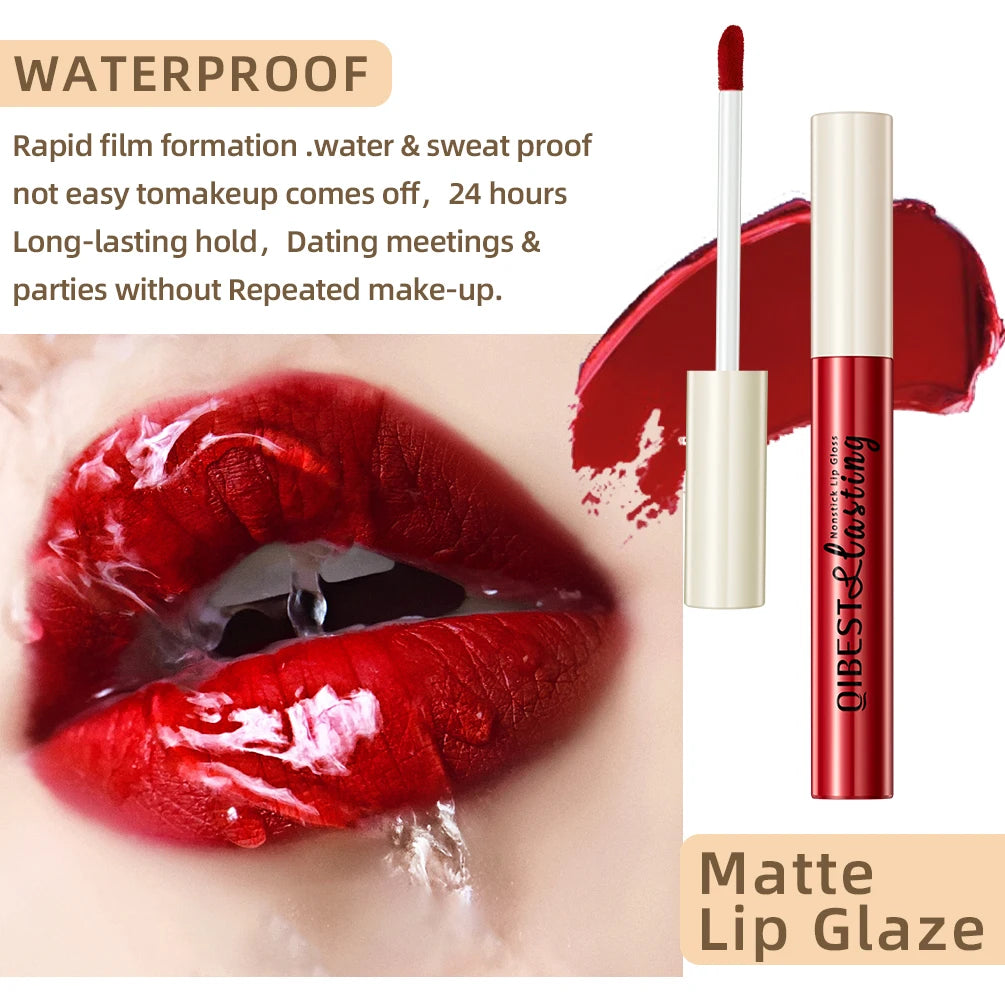 QIBEST Liquid Lipstick Waterproof Velvet Nude Matte Sexy Red Lip Gloss Long Lasting Nonstick Lip Stain Makeup 24 Colors Hots - Seprincess