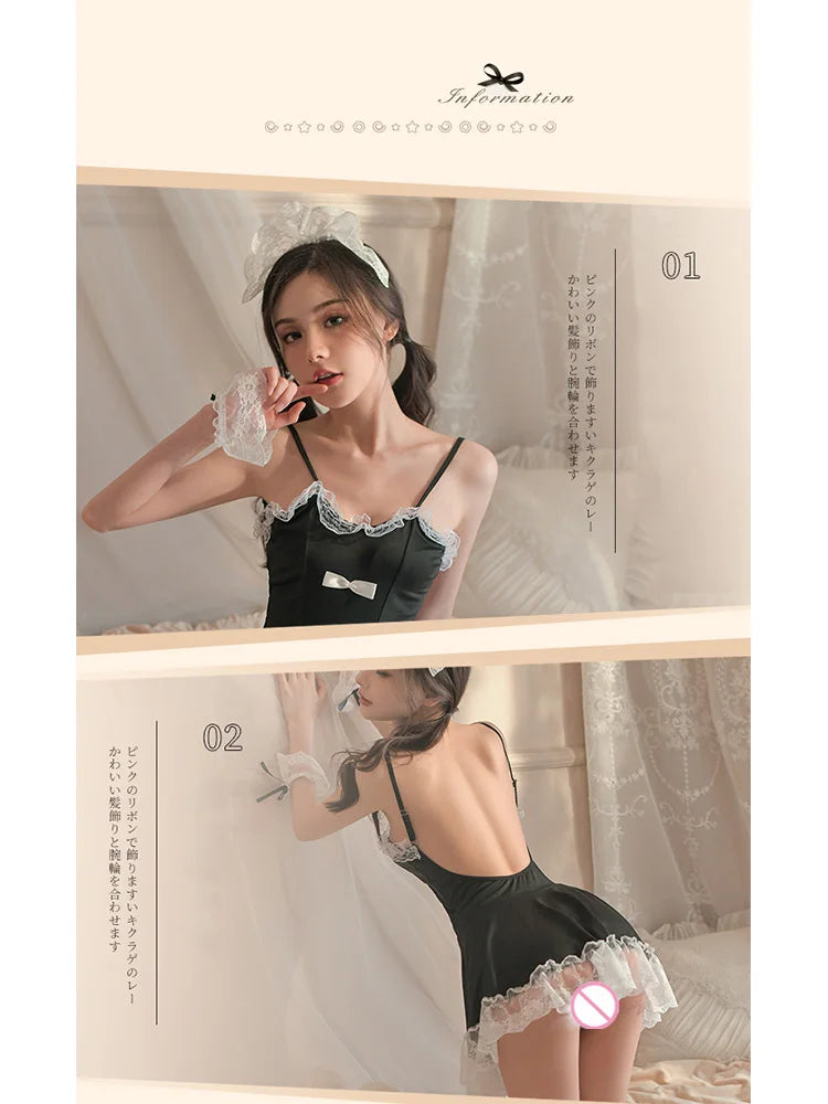 Sexy lingerie dress Lace suspender bow maid uniform set lolita costumes fetish sexy womans clothing Dresses gala xxx Sexy bra - Seprincess