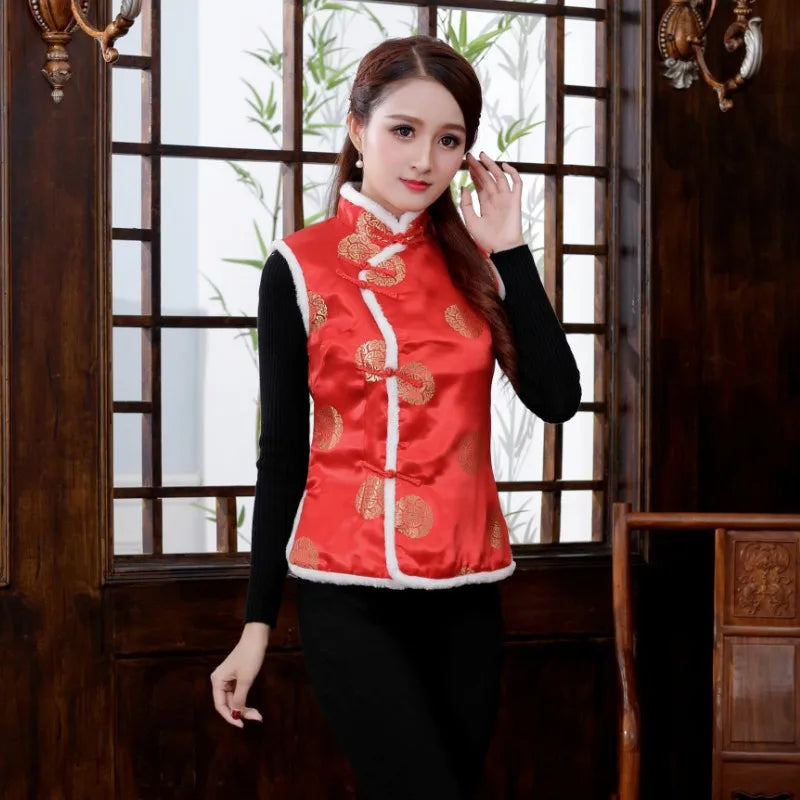 Women Chinese Style Traditional Cheongsam Qipao Tang Suit Thicken Velvet Vest Evening Party Wedding Retro Satin Clothes New Year - Seprincess