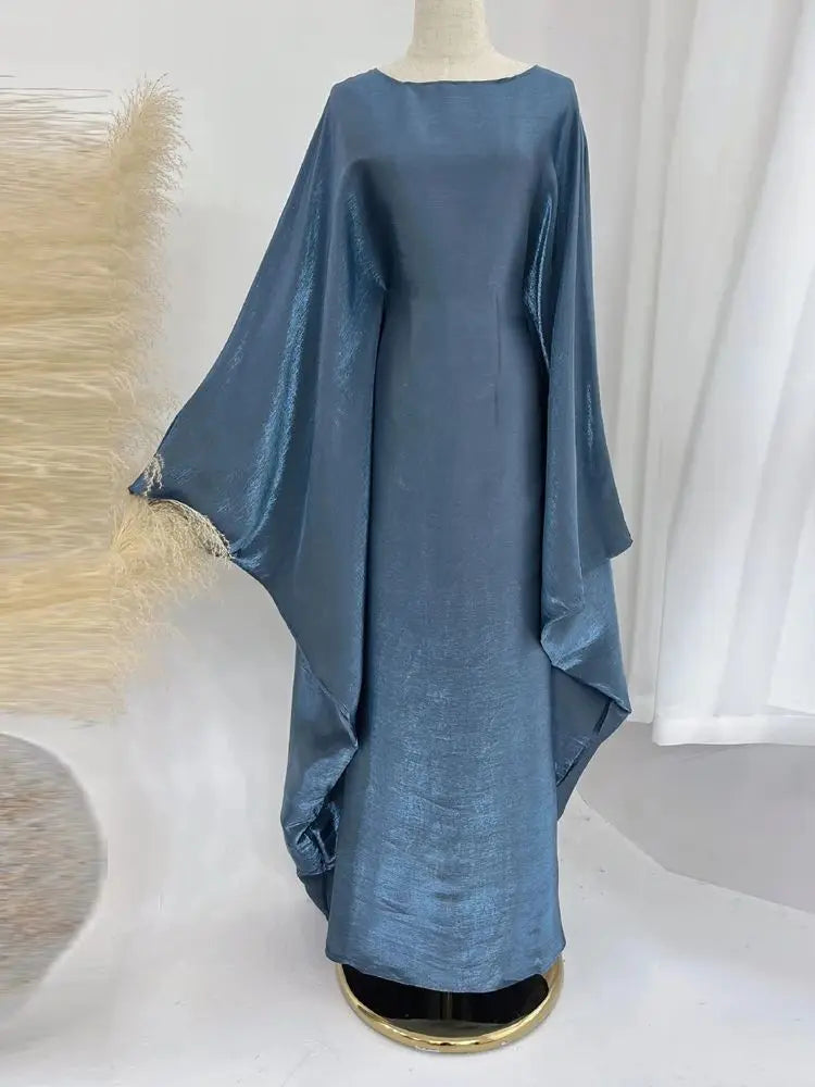 Ramadan Summer Batwing Sleeve Satin Butterfly Abaya Islam Muslim Maxi Dress Kebaya Women Kaftan Robe Musulmane Femme Vestidos - Seprincess