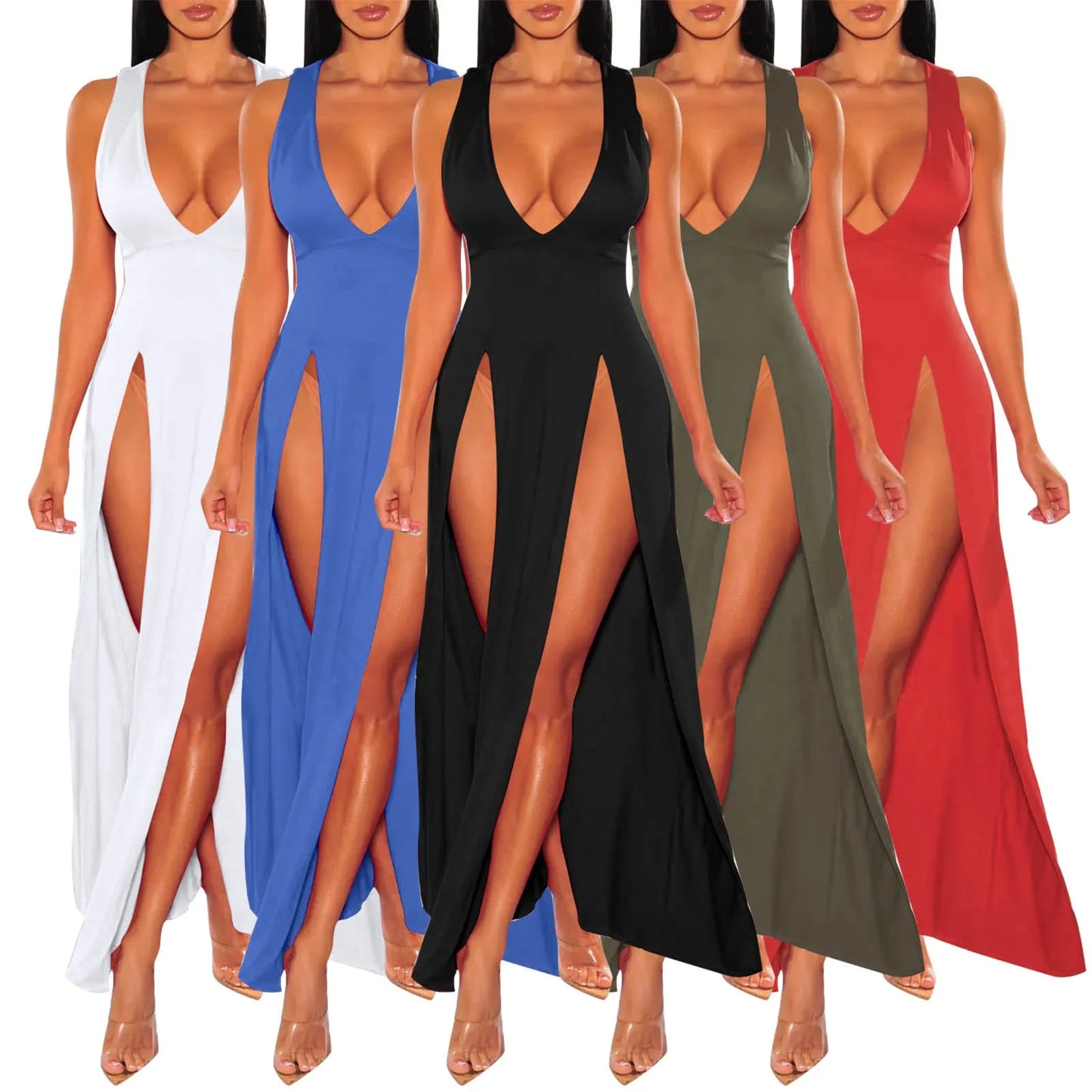 Sexy Lingerie Porno Exotic Dresses Deep V-Neck Sleeveless Double Slit Perspective Suspender Sexy Honeymoon Plus Size Vestidos - Seprincess