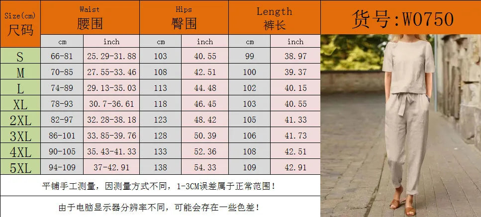 Casual Elegant Ladies 2 Piece Sets Fashion Spring Cotton Linen Women's Tracksuit Suit Long Sleeve Top Loose Pants Set Female - Seprincess