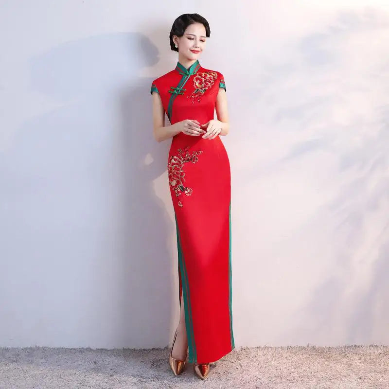 S-5XL Grren Party Cheongsam Vintage Chinese Style Spring Long Evening Dress Oriental Woman Elegant Qipao Vestido