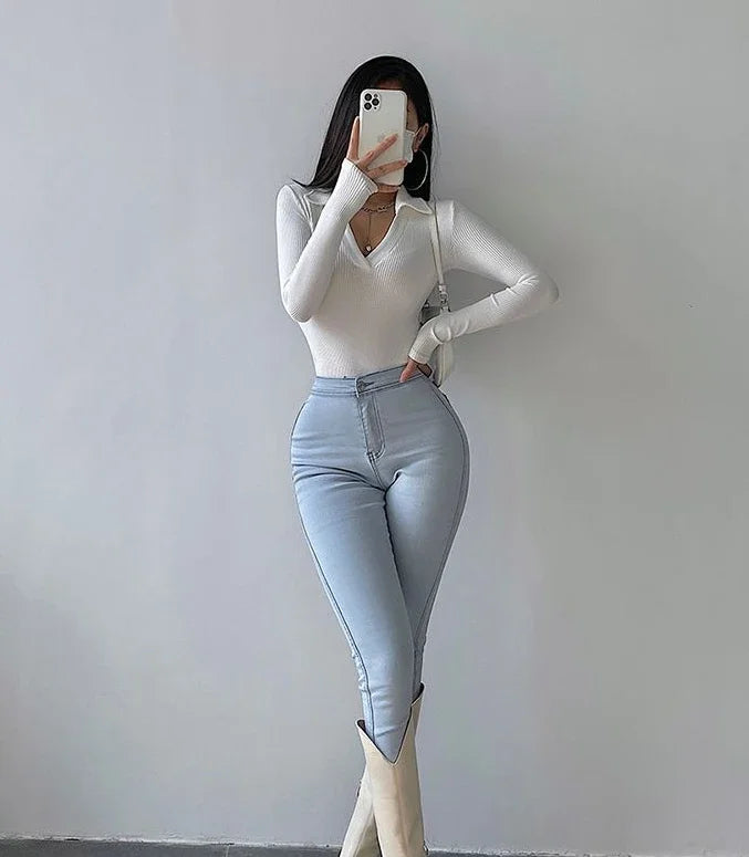 Slim Fit Pants for Women with Pockets High Waist Shot Trousers Skinny Gray Womens Jeans New in 2000s Y2k R Vintage Shiny on Sale