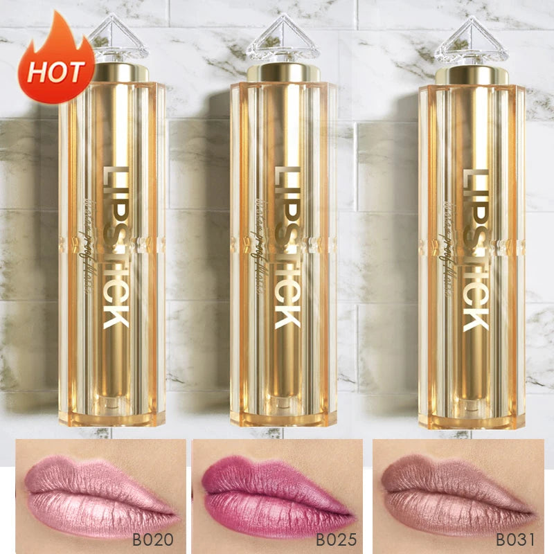 Silky Soft 3pcs/Set Matte Glitter Korean Lipstick Set Pearl Shimmer Waterproof Long Lasting Glitter Pink Orange Makeup Lipstick - Seprincess