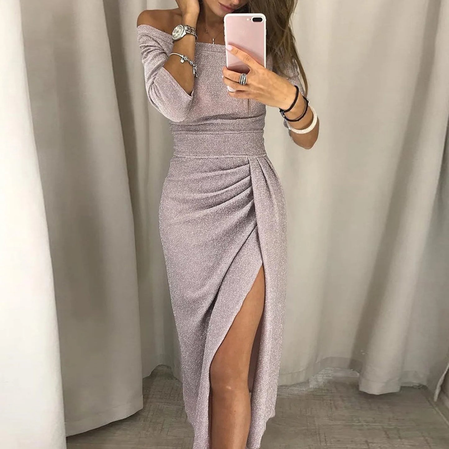 2024 Autumn Women Dresses Evening Party Women Dress Off Shoulder High Slit Tight Elegant Long Dress Sexy Club Dress Vestidos - Seprincess