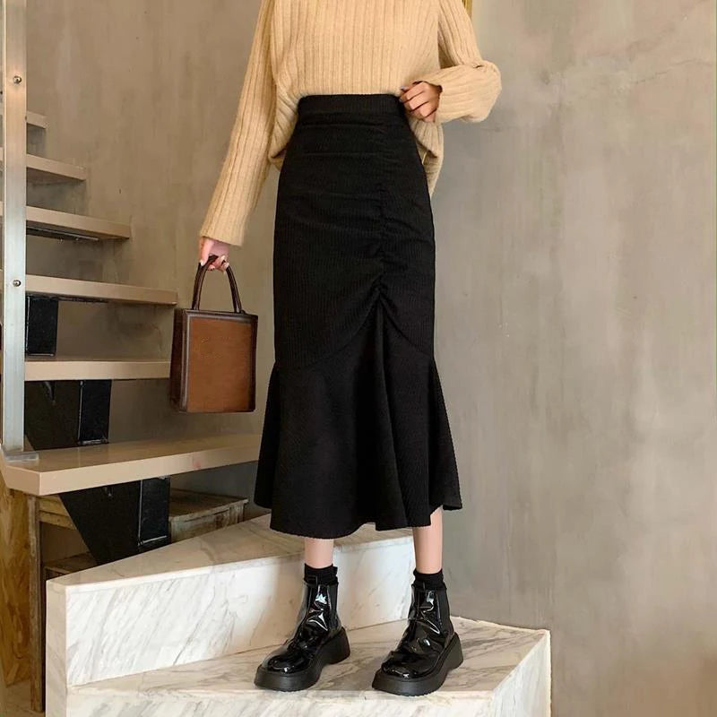 Lucyever Fashion High Waist Midi Skirts for Women 2023 Spring Slim Fit  Hip Mermaid Skirt Woman Korean Ruffles Brown Skirts 2XL - Seprincess