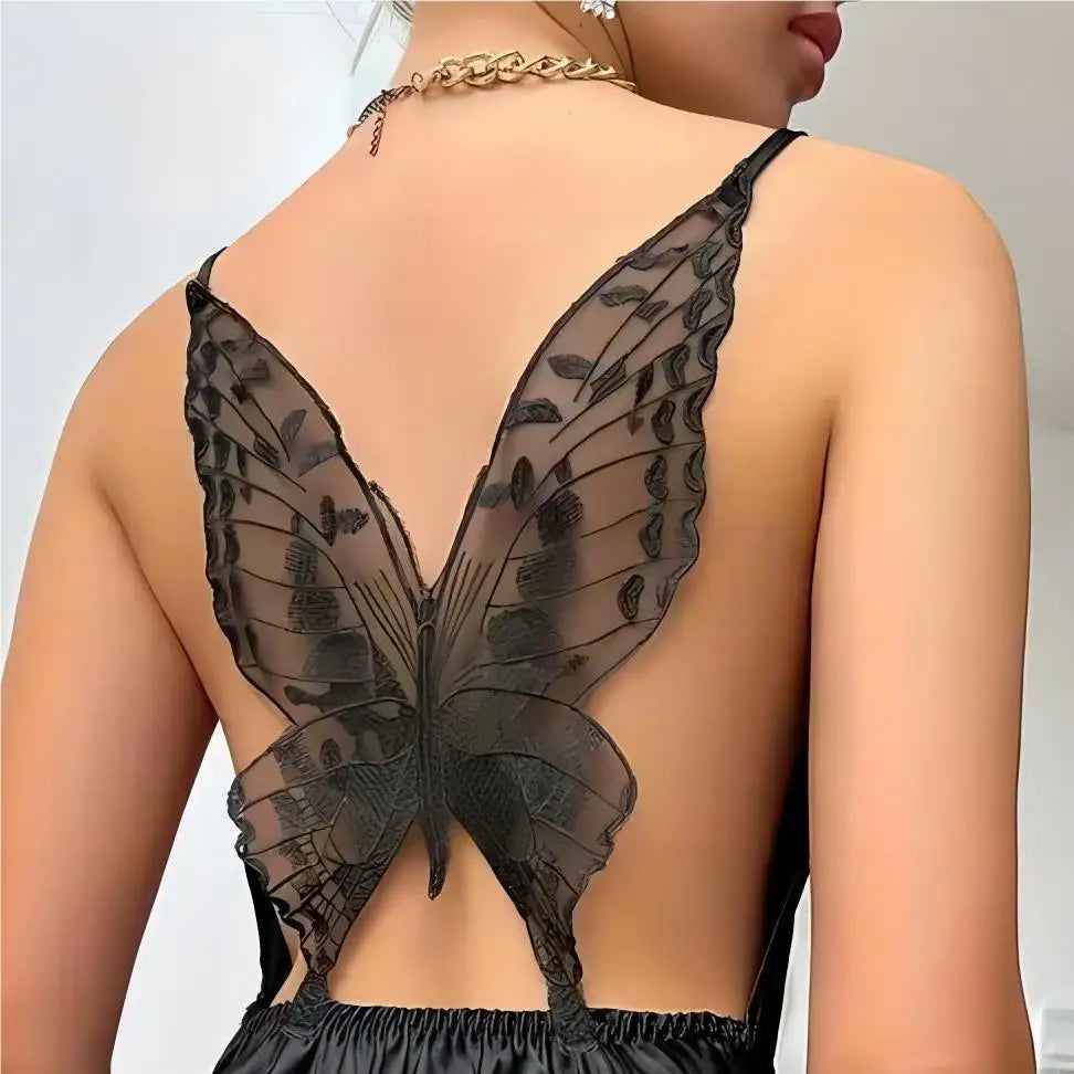 Summer fashion sexy women's casual nightdress dress suspenders Stitch print casual U-neck lace butterfly backless pajamas women - Seprincess