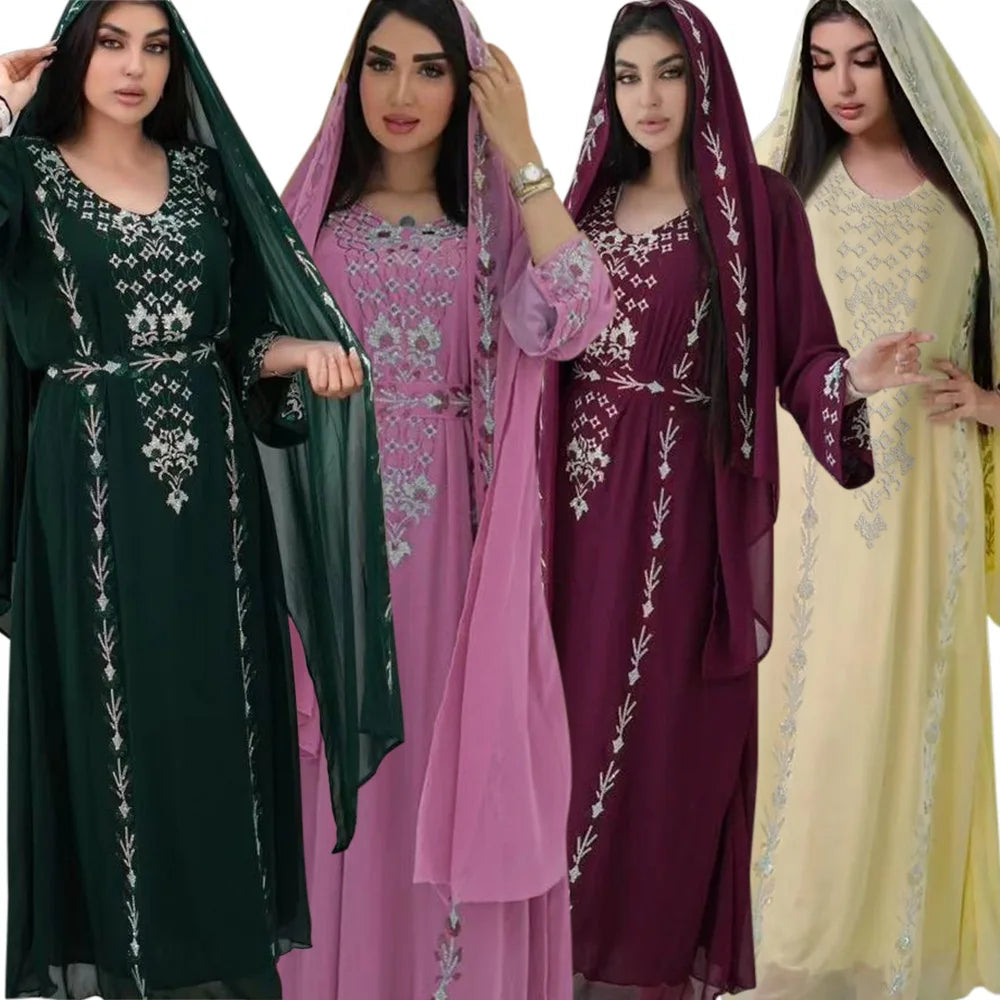 Elegant Middle East Muslim Hijab Abaya Dress for Women Eid Arabic Party Islamic Turkey Dresses Moroccan Caftan Robe - Seprincess