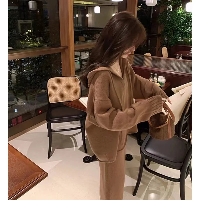 Women Knitted Sweater 2 Piece Suits Autumn Fashion Blouses Tops and Skirt Set Casual Elegant Female Hoodies Korean Outfits New - Seprincess