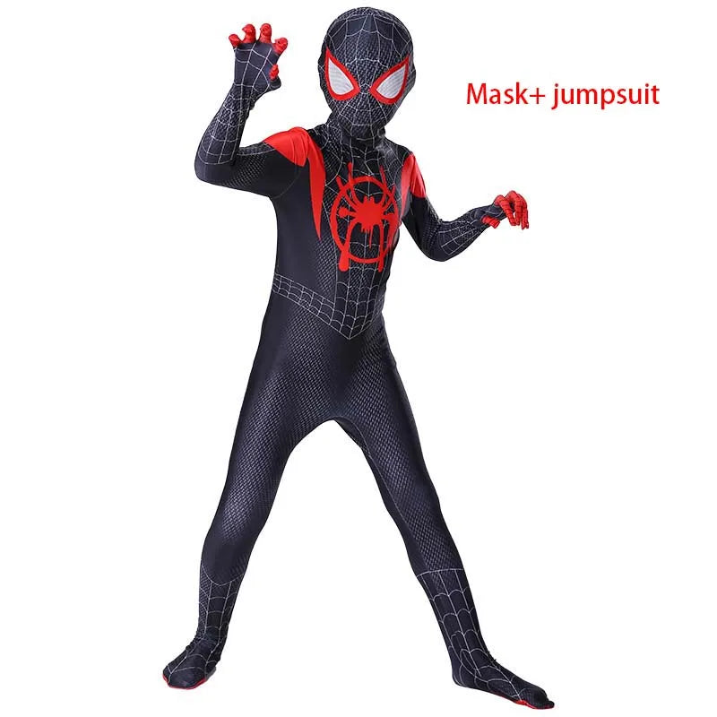 Kids Spider-Man Cosplay Fantasy Costumes Jumpsuit Superhero Miles Morales Movie Role Play Boys Girls Halloween Carnival Bodysuit - Seprincess