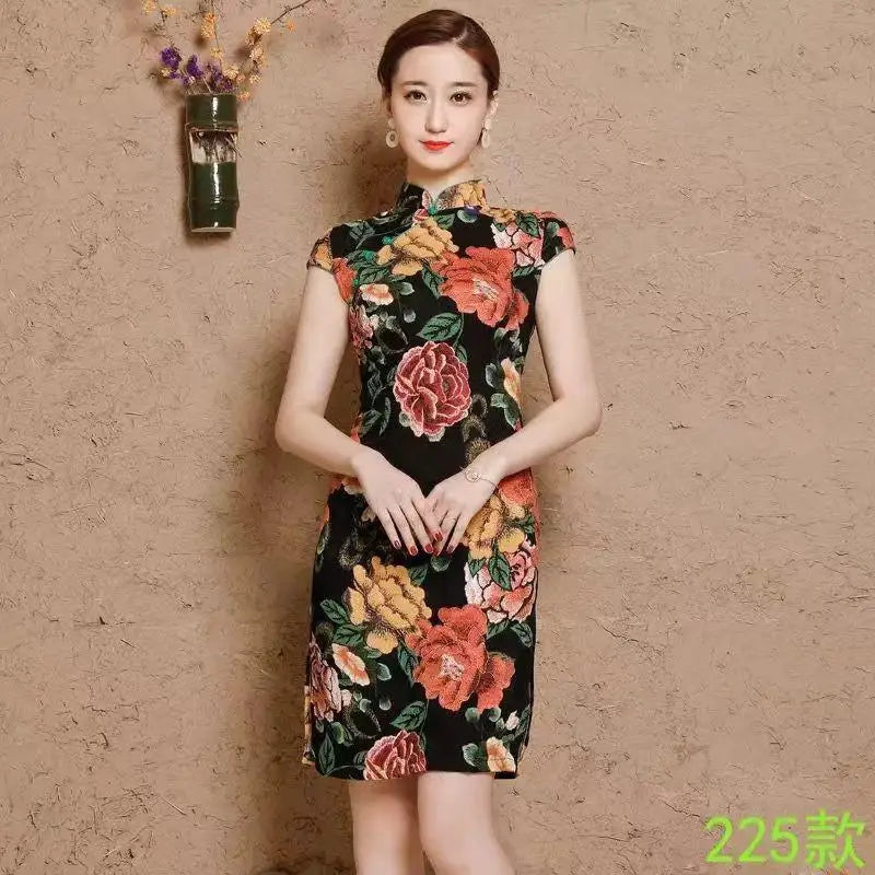 Black Red Nightingale Chinese Cheongsam Dress Stretch Cotton And Linen Chipao 5xl 4xl Sexy Traditional Vintage Qipao - Seprincess