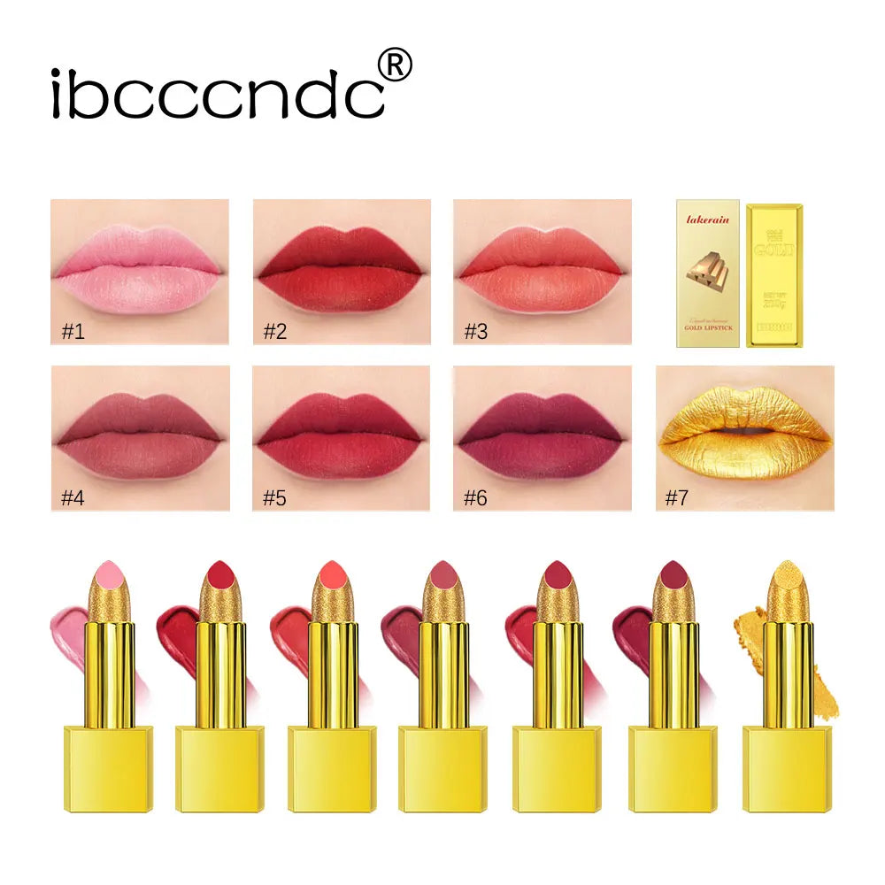 New Glitter Lipstick Moisturizing Gold Lipstick Long Lasting Lipstick Shiny Lip Gloss Velvet Matte Lipstick Glitter Lip Kit - Seprincess