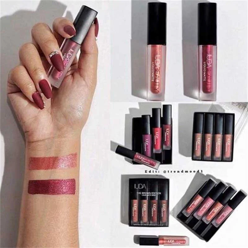 1.9ml x 4pcs Lipstick Set Matte Lip Gloss Waterproof Lip Glaze Tint Non-stick Non-Fading Lips Huda Lip Makeup Cosmetic Lip Care - Seprincess