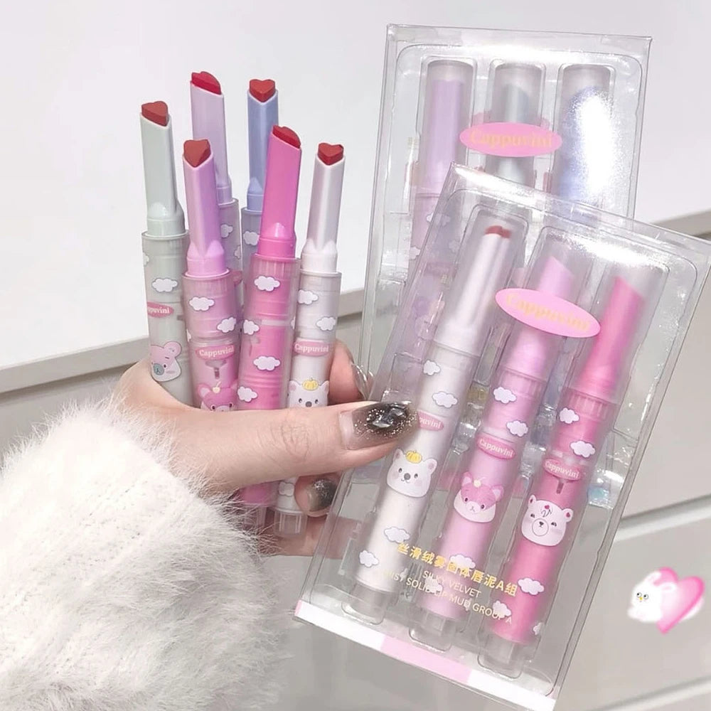 6 Colors Heart-shaped Velvet Lipstick Makeup Waterproof Non-stick Cup Matte Solid Lip Tint Pen Lasting Sexy Red Lipstick Pencil - Seprincess