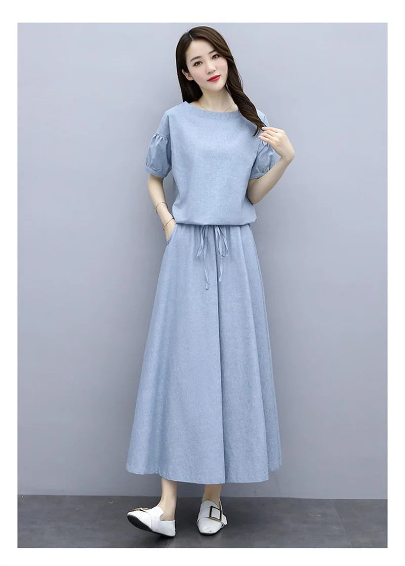 Cotton Linen Skirt Two-Piece Women's Summer 2024 New Set Slim Skirts Sleeve Suit Skirts Fashion 2PCS Temperament Female Outfit - Seprincess