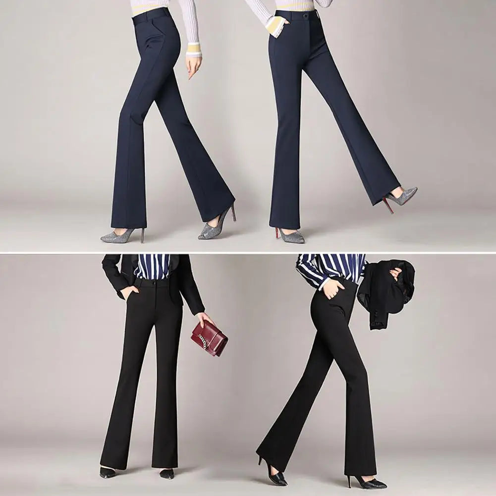 Korean Fashion Simplicity Women Flare Pants High Waist Slim Long Trousers Women Elegant Office Lady Vintage Straight Suit Pants