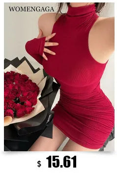 WOMENGAGA New Sexy Fashion Hollow Chest Show Thin Temperament Slim Hip Elastic Full Sleeve Sexy Mini Dress Women 36AK - Seprincess