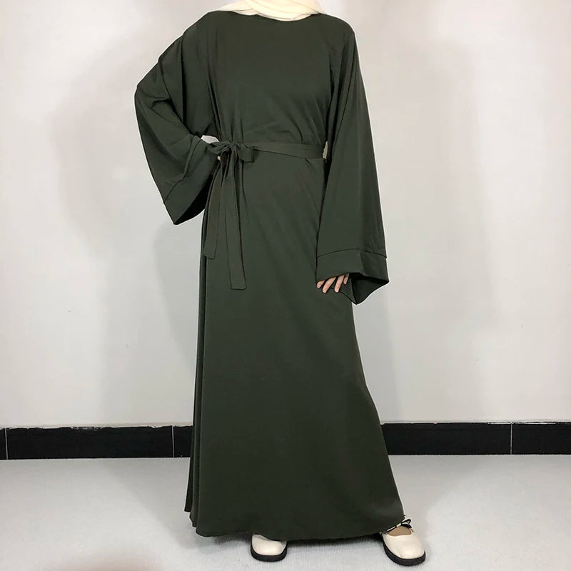 15 Colors Basic Plain Nida Abaya With Free Belt High Quality Muslim Women Modest Simple Dress EID Ramadan Islamic Clothing - Seprincess