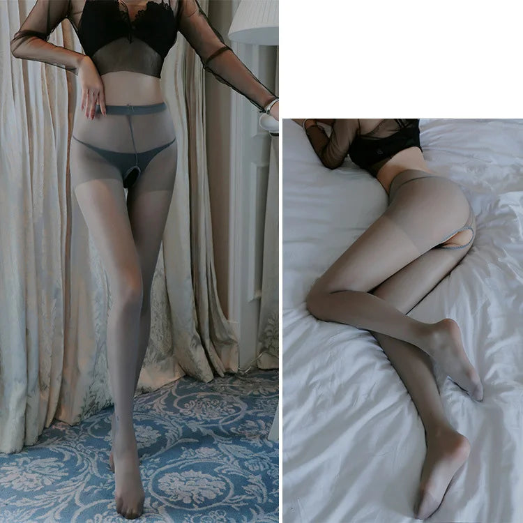 Sexy Lingerie Woman Socks Flight Attendant Grey Stockings Open Crotch Socks Thin Style Tearable Fun Stockings For Women Tights