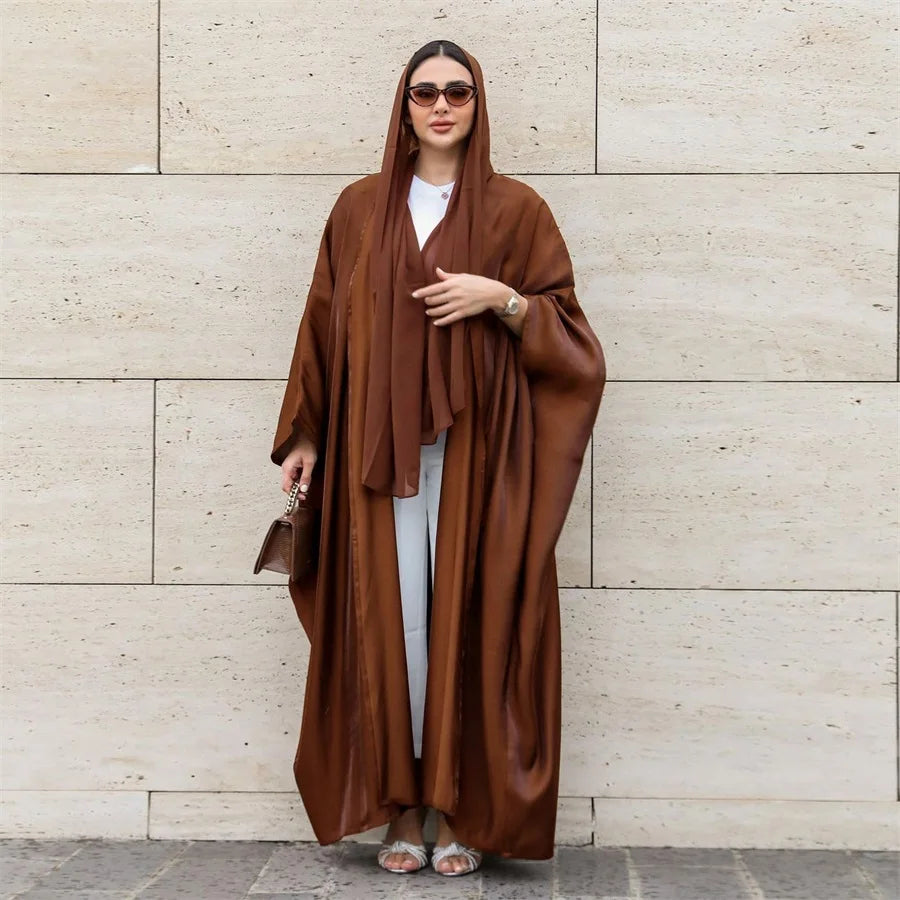 Siskakia Kimono Abayas for Women Modest Muslim Moroccan Dubai Fashion Casual Open Abaya Silk Satin Corban Eid Al Adha 2023 New