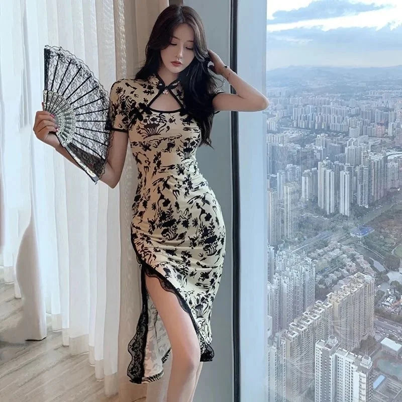 Vintage Sexy Sleeveless Female Qipao Classic Elegant Mandarin Collar Long Cheongsam Sexy Slim Split Chinese Dress Vestidos - Seprincess