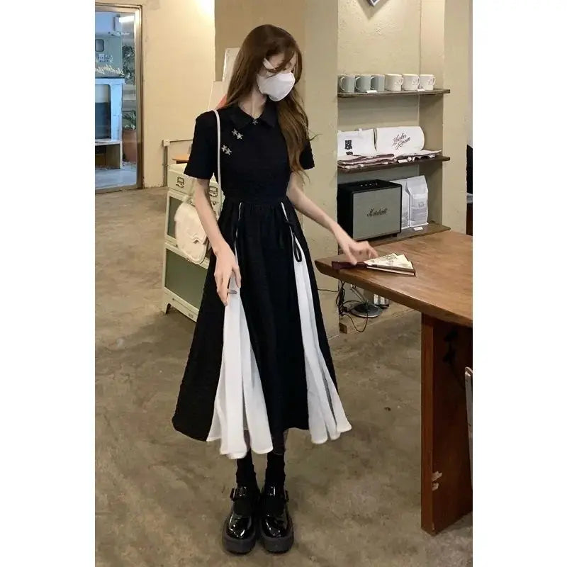 2023 New Chinese Style Dress Balck Qipao Elegant White Black Patchwork Cheongsams Youth Girl Vestidos Long Dresses Qipao - Seprincess