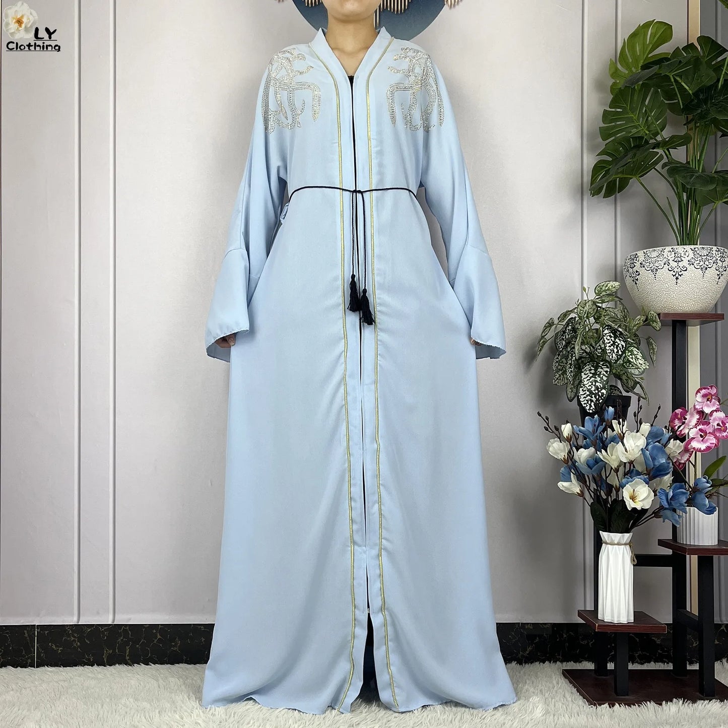 2024 For Women Elegant Dresses Dubai Party Outfits Long Sleeved Chiffon Dashiki Muslim Women Robe Open African Abaya Clothing