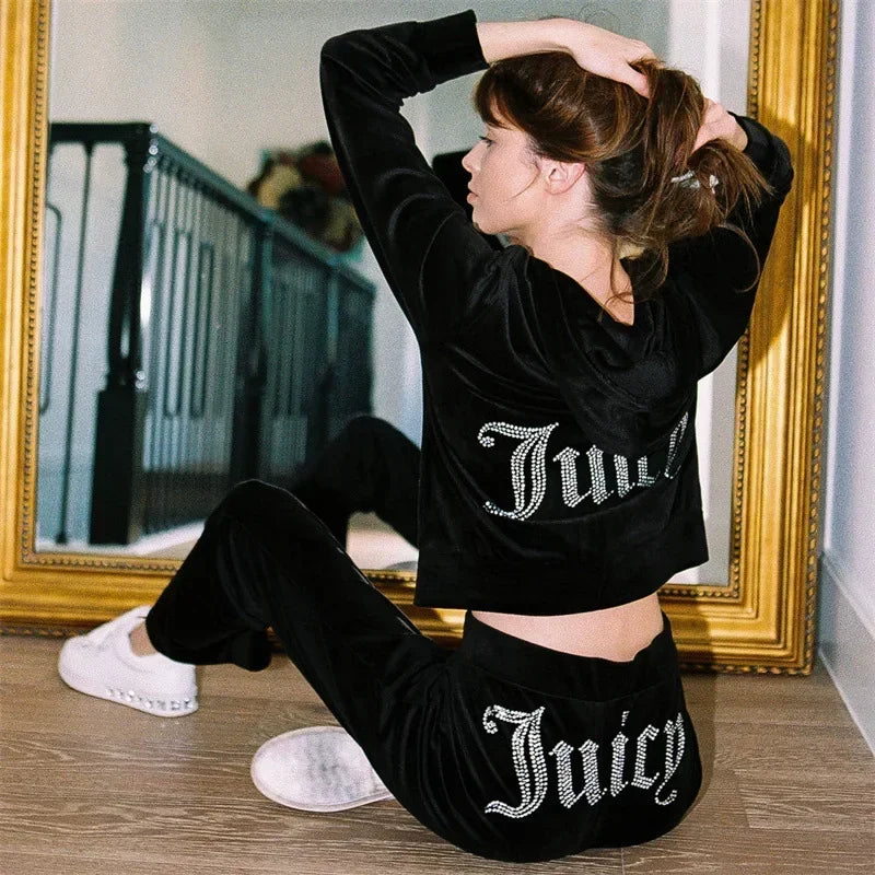 2023 Spring Autumn Tracksuit  2-Piece Set  Suit Women Velvet Juicy Sweatshirt and Pants with Diamonds Outfits - Seprincess