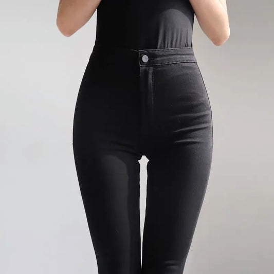 Spring Autumn New High-waisted Slimming Stretch Jeans Women's Petite Black Slim Fit Tightening Leggings Fashionable Casual Wear