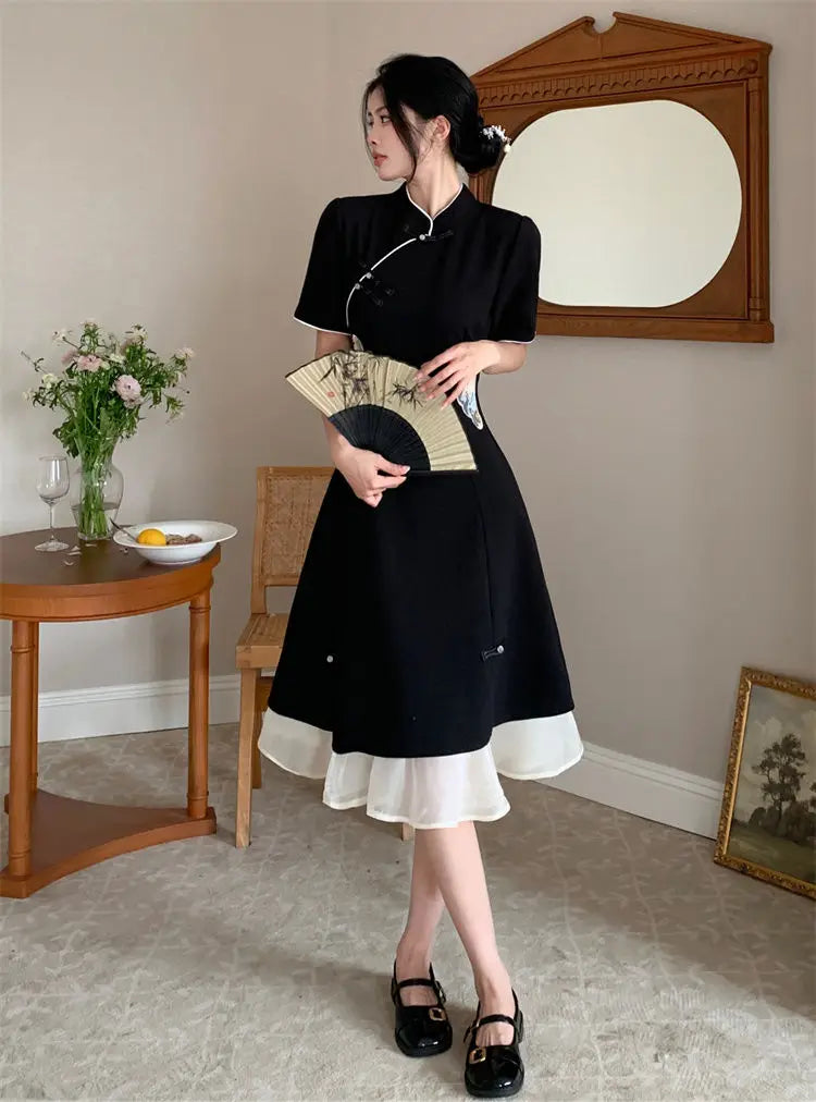 2023 Chinese Improved Hanfu Cheongsam Dress Women A Line Qipao New Fashion Style Short Sleeve Casual Daily Lady Cheongsam Dress - Seprincess