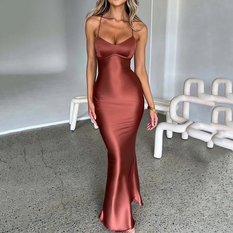 Avrilyaan Satin Backless Slim Sexy Dress Women 2024 Bodycon Long Summer Dress Mermaid Elegant NightClub Party Dresses Vestidos - Seprincess