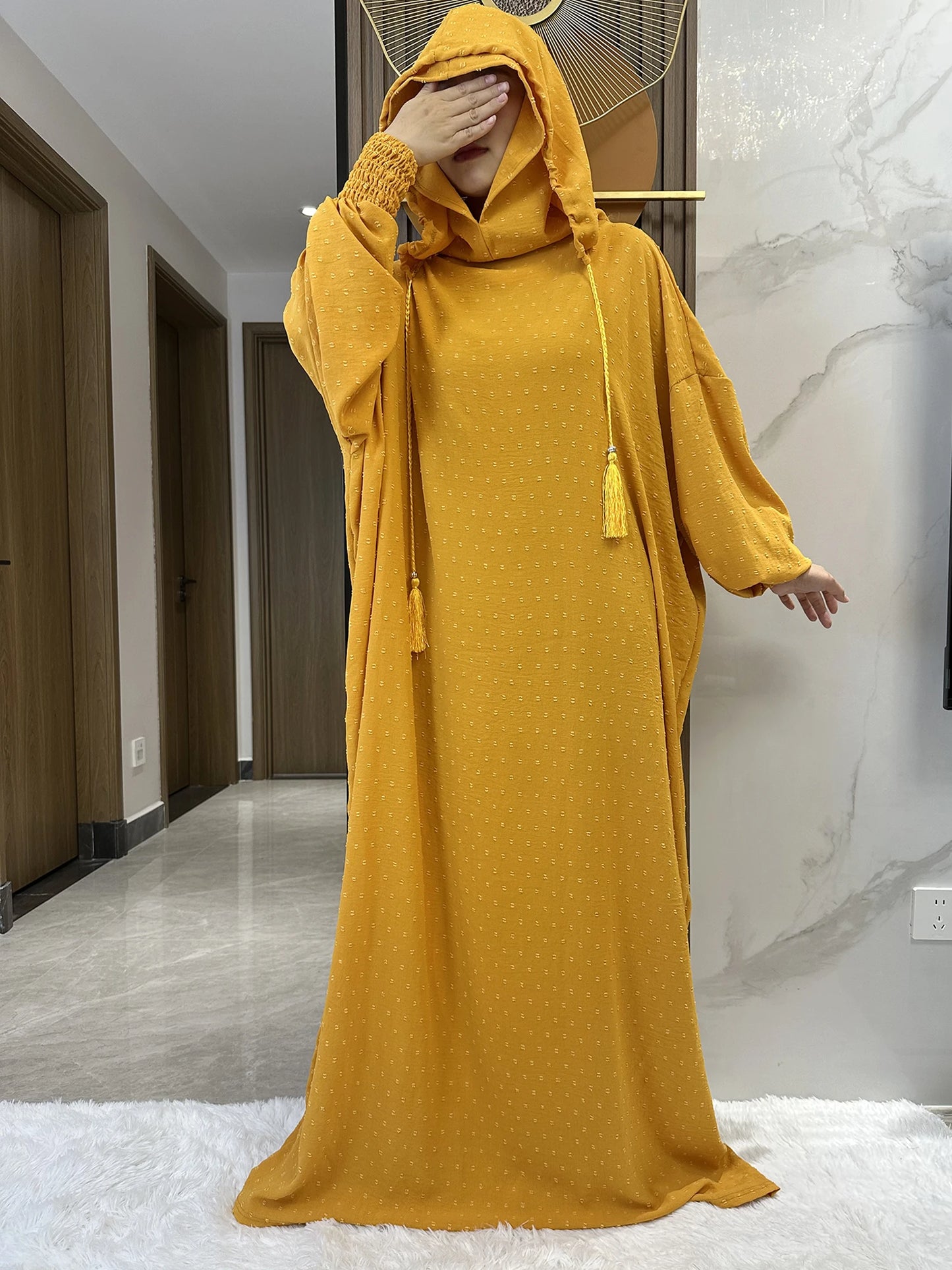 New Ramadan Muslim Two Hats Abaya Dubai Turkey Islam Prayer Clothes Solid Cotton Fabric Dresses Islam Women Dress Kaftan