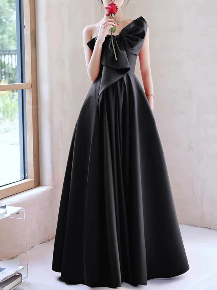 Elegant Temperament Prom Vestidos Bow Draped One-shoulder Strapless Cross Lace Up Graduation Dress Trendy Party Evening Dresses - Seprincess