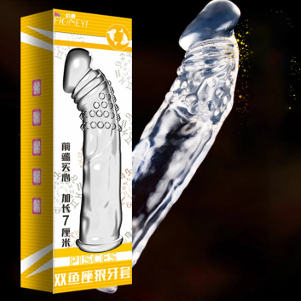 Wolf's Tooth Condom Crystal Single Box Large Particle Stabbing Penis Sleeve Reusable Cock Ring Extender Erotic Condoms for Men