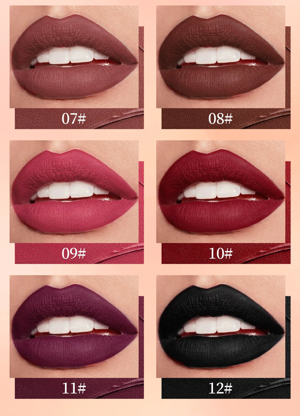 12 Color Matte Velvet Lipgloss Waterproof Long-lasting Liquid Lipstick Cosmetic Beauty Keep 24 Hours Long Lasting No Fade Makeup - Seprincess