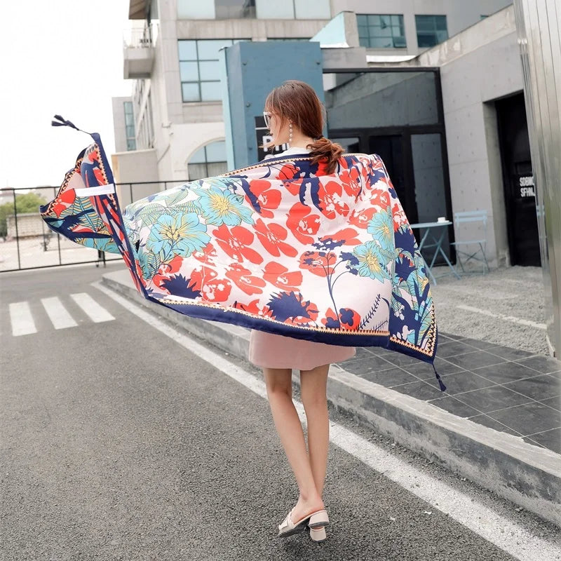 2018 New 90x180cm Twill cotton Pareo Beach Cover-Ups Women Large Beach Dress Bikini Bathing Swimwear Cover Up Sarong Wrap Scarf - Seprincess