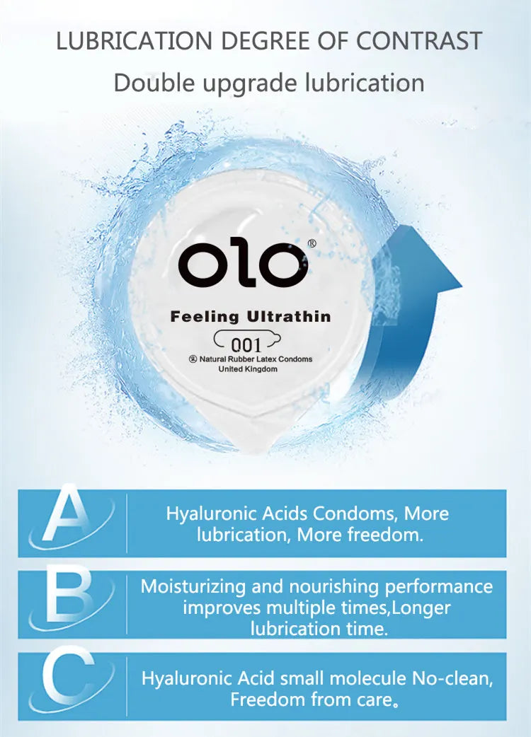 OLO Ultra Thin Condom 0.01 Feeling Penis Sleeve Hyaluronic Acids Rubber Latex Ejaculation Delay Condoms Intimate Sex Toy Product - Seprincess